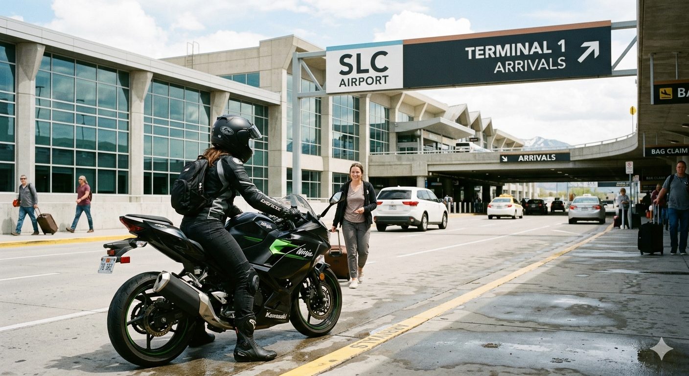 BMW R1250GS adventure bike at SLC Airport